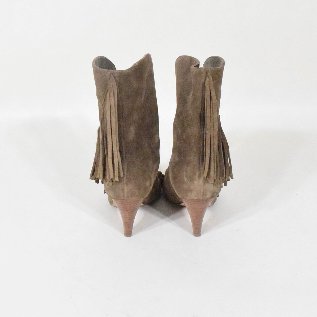 Sigerson Morrison Boots 36 Taupe Suede Leather Fringe Pointy-Toe 
