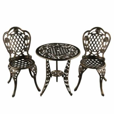 Rose Ornate Bronze/Copper Cast Rust Proof Aluminum 3pc Bistro Patio Deck