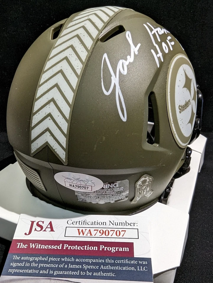 PITTSBURGH STEELERS JACK HAM SIGNED INSCRIBED SALUTE MINI HELMET JSA COA - Image 2 of 3
