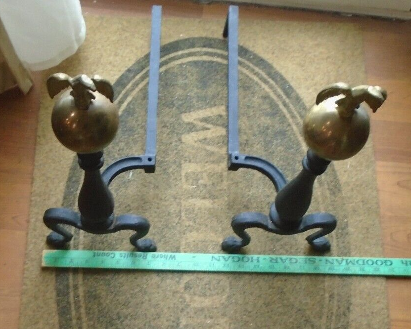 Pair Andiron Fire Dogs Vintage Cast Iron Fireplace Firedogs eBay