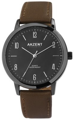 Akzent Men S Watch Black Brown Leather Analogue Quartz W Ebay