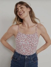 Old Navy Women's Size 3X Floral Fitted Bodysuit White Red NWT Cotton Adjustable