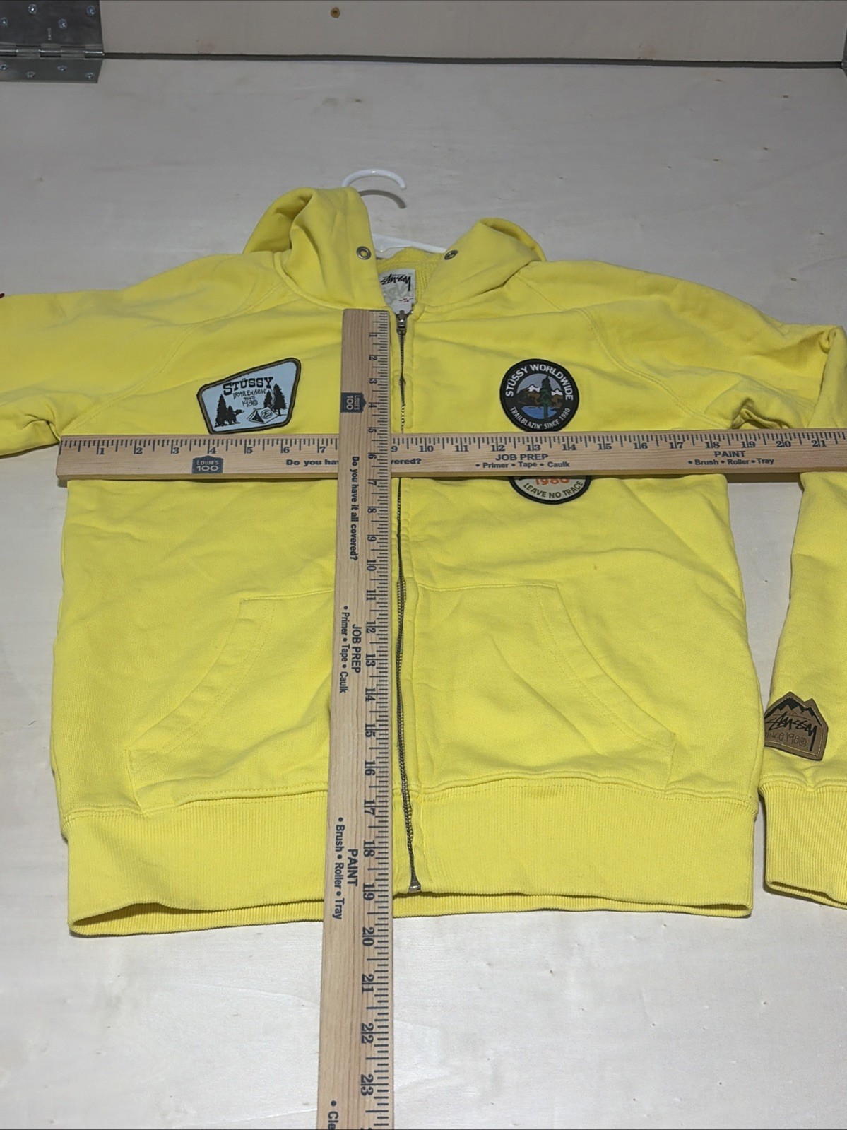 Stussy Size Small Yellow Full Zip Hoodie With Patches Campgrounds Camping 1980 thumbnail 9