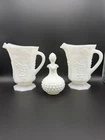Vintage Milk Glass Grape Pitcher Set Hobnail Decanter Stopper Westmoreland Style