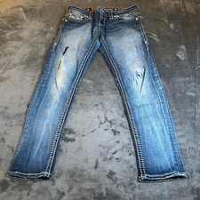 Rock Revival Celinda Ankle Skinny Jeans Womens Size 28 Distressed Embellished