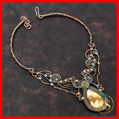 Copper Brecciated Mookaite Gemstone Wire Wrapped Flower Chain Necklace Jewelry
