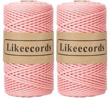 2 Rolls 3mm x 100m Cotton Macrame Cord, Pink, 3 Strand Twisted Rope, String