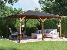 Wooden Gazebo 4x3m, Pressure Treated With Black Shingles, Dunster House Utopia