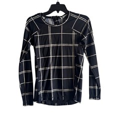 Athleta Womens Black White Windowpane Grid Long Sleeve Rash Guard Swim Top Small