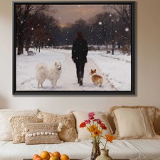 Winter Landscape Oil Painting Samoyed Dog Artwork Cozy Wall Decor Pet Print