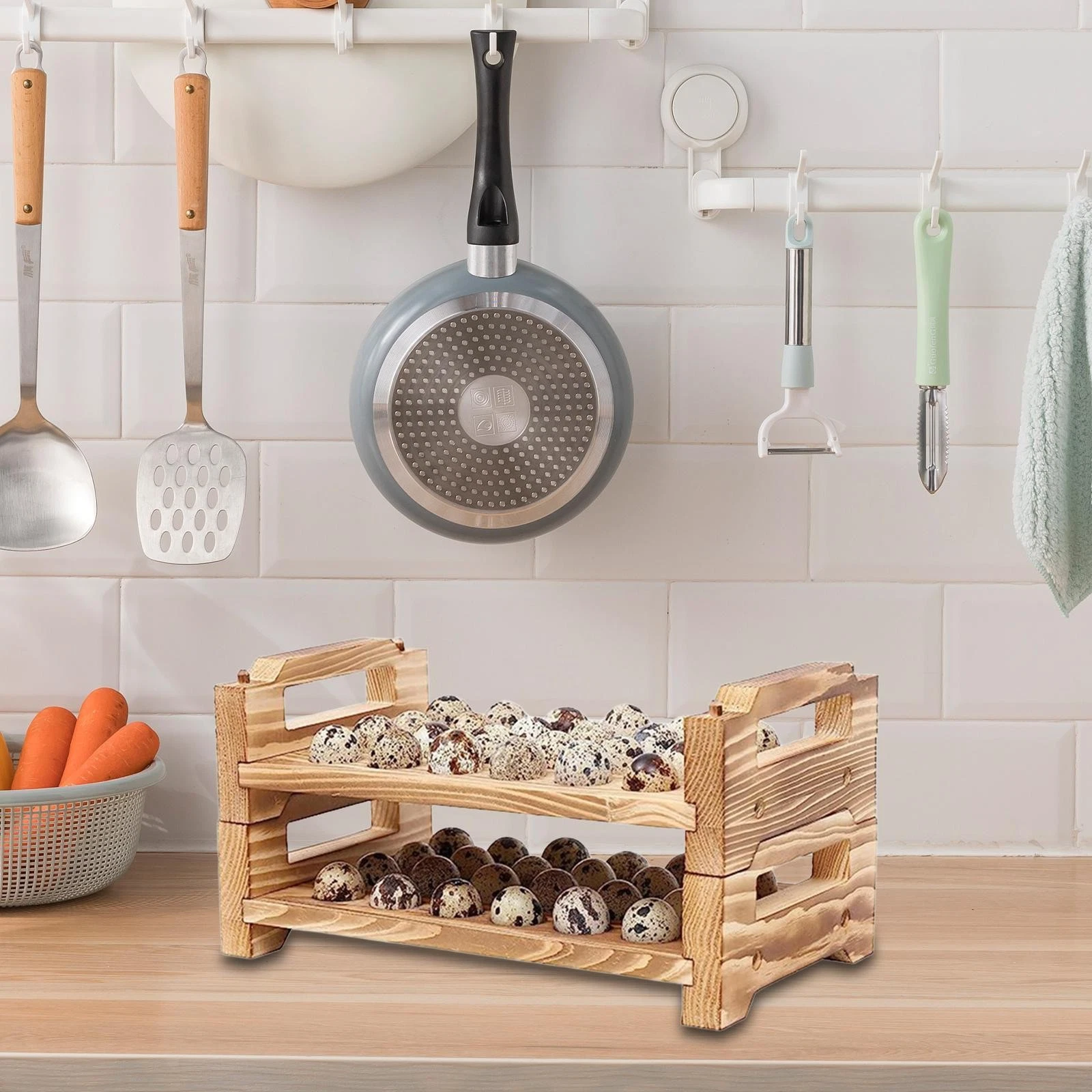 2x Wooden Egg Holder 24 Slot Egg Storage Rack for Countertop Freezers Pantry
