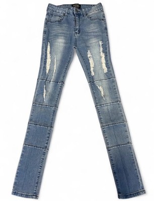 BoohooMAN Mens 28x32 Skinny Panel Jeans Ripped Distressed Light Blue Denim 28L