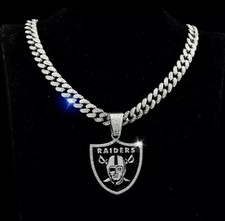 Las Vegas Raiders Silver CZ Chain Jewelry Bling Hip Hop Pendant And 24" Chain