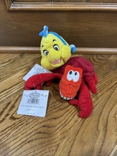 New Disney Store Mini Bean Bag Little Mermaid Sebastian  Flounder 2 Plush Lot
