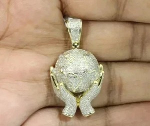 Authentic 2.60Ct Round Cut Moissanite Men's World Globe Map Pendant 14K Yellow Gold Plated
