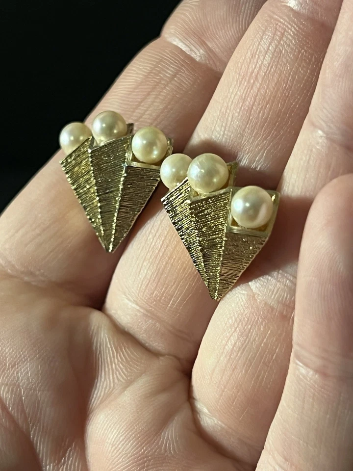 复古 925 STerling 镀银饰面蛤壳邪教。 珍珠袖扣 — 第 2/4 张图片