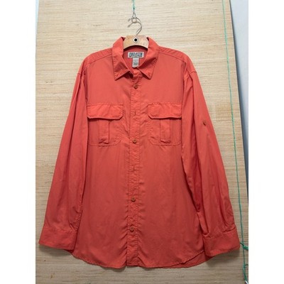 Duluth Trading Co Mens Large Orange Nylon Long Sleeve Roll Tab Utility Shirt