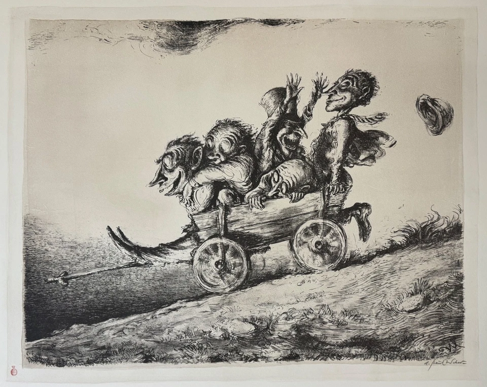 A. Paul Weber, Wir sind übern Berg, Lithographie, 1975, handsigniert - Bild 2 von 4