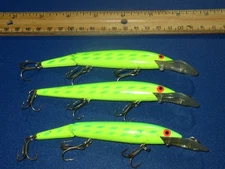 Lot of 3 Rebel Fastrac Minnow Jointed Crankbait Lures Chart Green