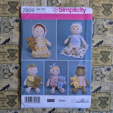 Simplicity Schnittmuster 2809 15 Zoll Stoffpuppe mit Kleidung und 6,5 Zoll Katzen- oder Bärenspielzeug