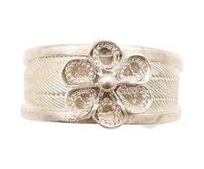 925 Sterling Silver Vintage Ring Carved Floral Blossom Design  Sz 8.5  RG33603
