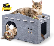 Cat House for Indoor Cats, Cat Beds Peekaboo Pet Cave with Fluffy Ball and Catni