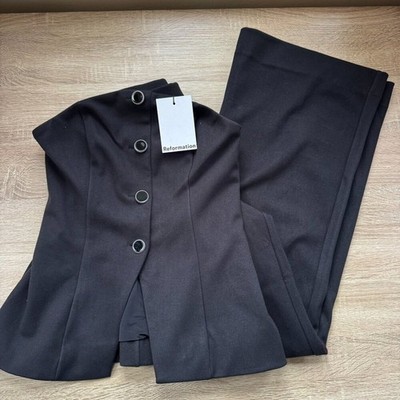 NWT Reformation Pears Knit Two-Piece Pants Vest Set Black Medium