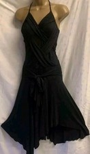 Black Halter Neck Tie Layered 10 Fit Flare Asymmetric Glitter Wrap Autumn Dress