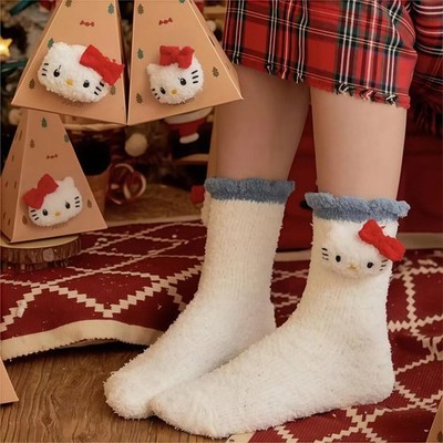 Hello Kitty Sock Sanrio Sock Kids Gift 4 Pairs Cute Girl Sock Fuzzy Slipper Sock