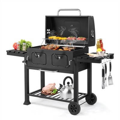 Two-door Heavy-Duty Oversize Charcoal Gril Garden Outdoor Liftable BBQ Picnics