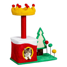 29.5in Christmas Themed Cat Tower Tree Plush Cat Tree Activity Center Indoor Cat