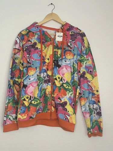 FELPA CON CAPPUCCIO MOSCHINO SWIM COLORATA STAMPA ANIMALIER FULL ZIP SMALL NUOVA CON ETICHETTE