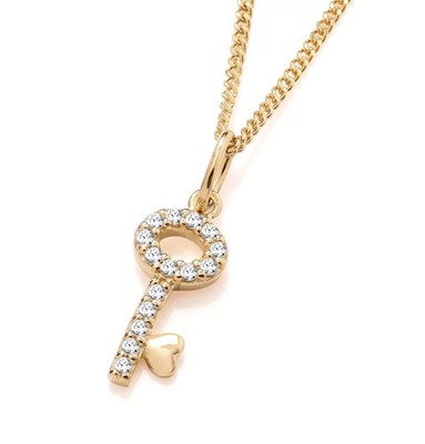 1.50ct Round Cut Lab Created Diamond Small Key Pendant 14K Yellow Gold Plated
