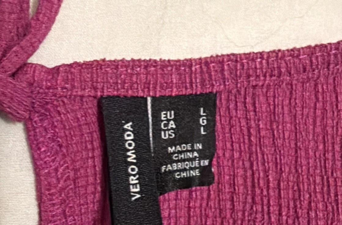 Vero Moda Fuchsia Pink Puff Sleeve Tie Neck Round Neck Blouse Size L