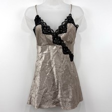 VTG Y2K Lipstick Cami Tank M Crinkle Babydoll Whimsigoth Fairy Grunge Satin Lace