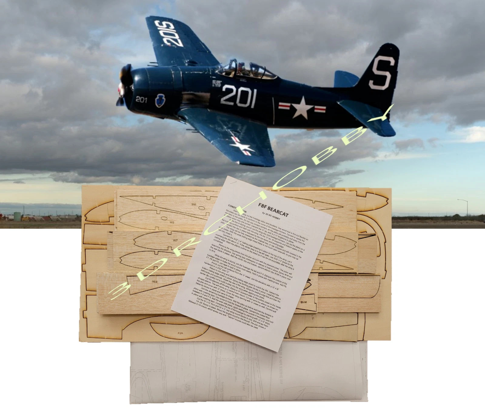 Grumman F8F Bearcat 52" WS RC Airplane Laser Cut Balsa Ply Short Kit ...