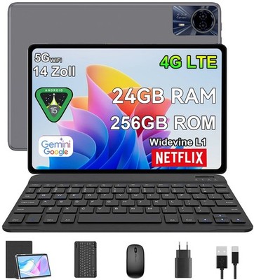 2025 14'' Android 15 Tablet PC 24GB RAM 256GB ROM Octa-Core 8580mAh 2SIM LTE GMS
