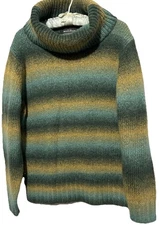 Woolrich Sweater XL Striped Ombre Wool Blend Funnel Neck Cozy Knit Turtleneck