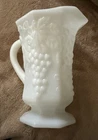 Vintage Anchor Hocking White Milk Glass Grape Pattern 20 oz Pitcher
