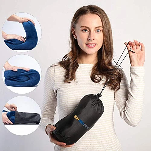 Memory Foam Travel Pillow for Airplanes Navy Blue Neck Support