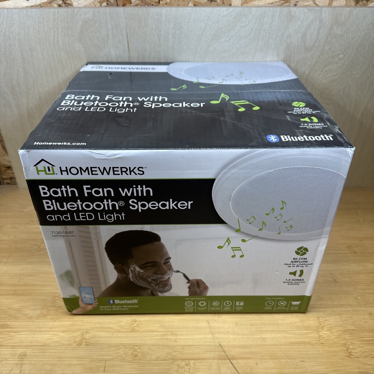 HomeWerks 7130-18-BT 80CFM Ceiling Mount Bathroom Exhaust Fan W/Bluetooth  NEW