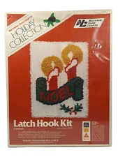 National Yarn Crafts VTG 1980 Holiday Latch Hook Kit New Old Stock Candles Noel
