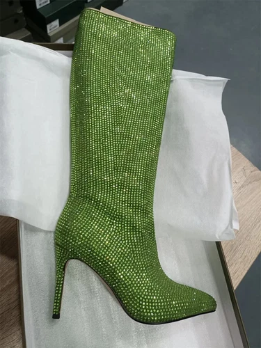 Women Sexy Shiny Rhinestone Knee High Boots Pointed Toe High Heels Stiletto Pump - Bild 12 von 36