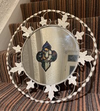 Vintage 1950s Gilt Butlers Mirror Round Decorative Ornate Mirror Cream Stunning