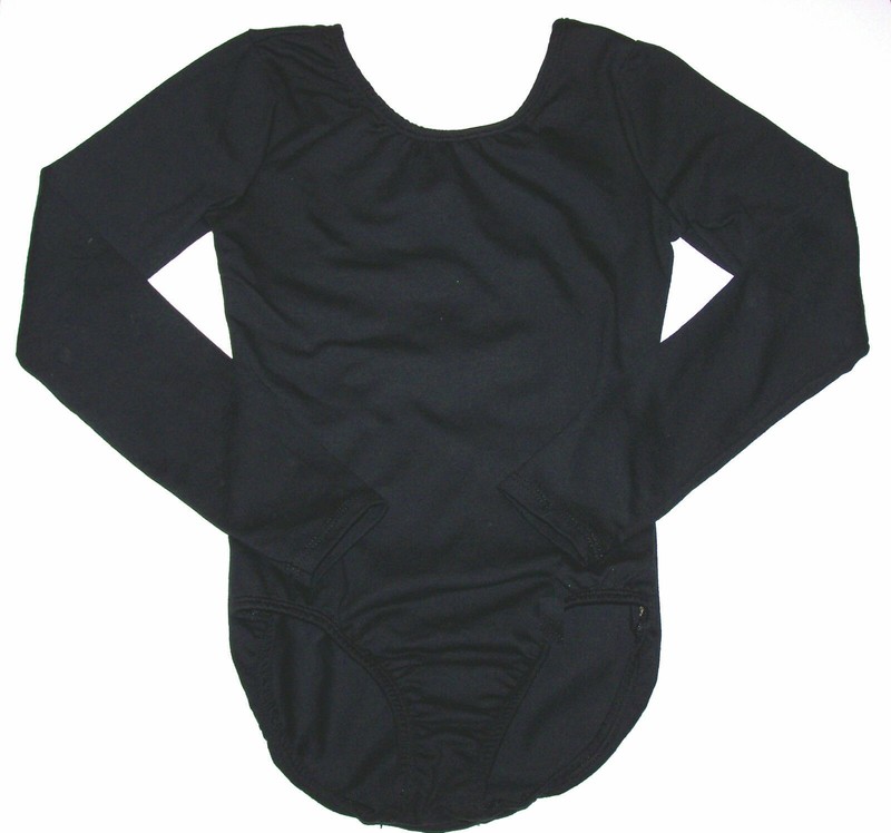 Weissman Curtain Call Leotard Leo Front Lining LS Black New Girl S 5 6 FREE SHIP