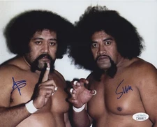 *THE SAMOANS* WWF WWE AFA & SIKA DUAL SIGNED 8x10 JSA AUTO