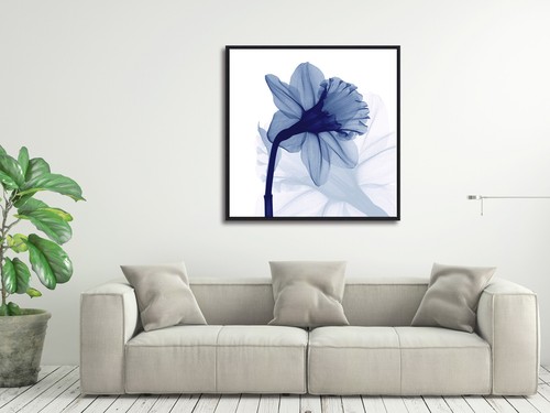 Large Framed One Panel Blue Flickering Flower Modern Paintings Canvas Wall Art - Picture 4 of 7
