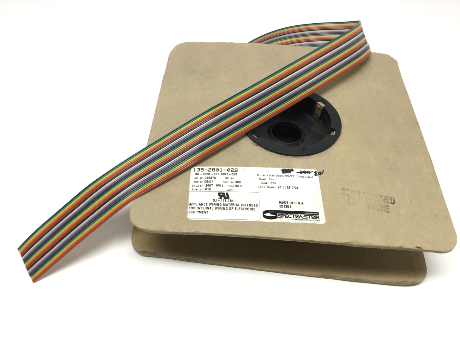 80' of Amphenol 135-2801-026 Spectra-Strip Flat Ribbon Cable 26-Wire, 28AWG 300V