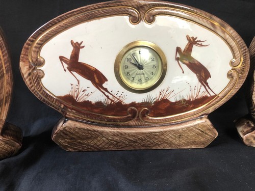 Ancien Belgique Poterie Mantleclock Ensemble. Marquée Arrière - Photo 2 sur 8