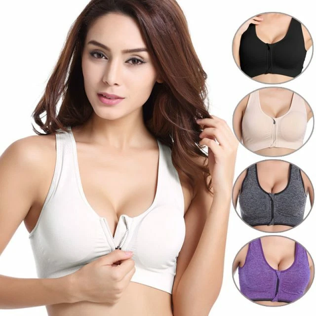 Zipper Sports Bras for Women,Plus Size XL Wirefree Padded Push Up Sports  Bra Top